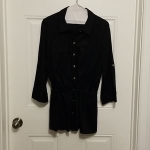 Black button up blouse with tie